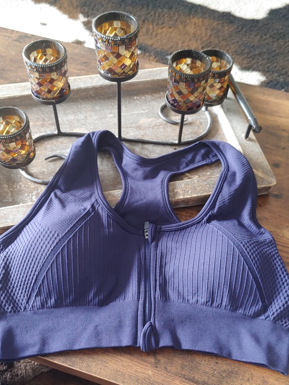 NWOT XL 90 Degrees by Reflex Navy Blue Multi Textured Padded Sports Bra